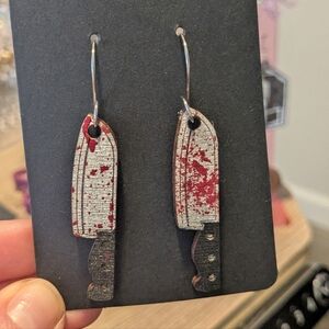 Cleaver Wood Earrings with Red Accents